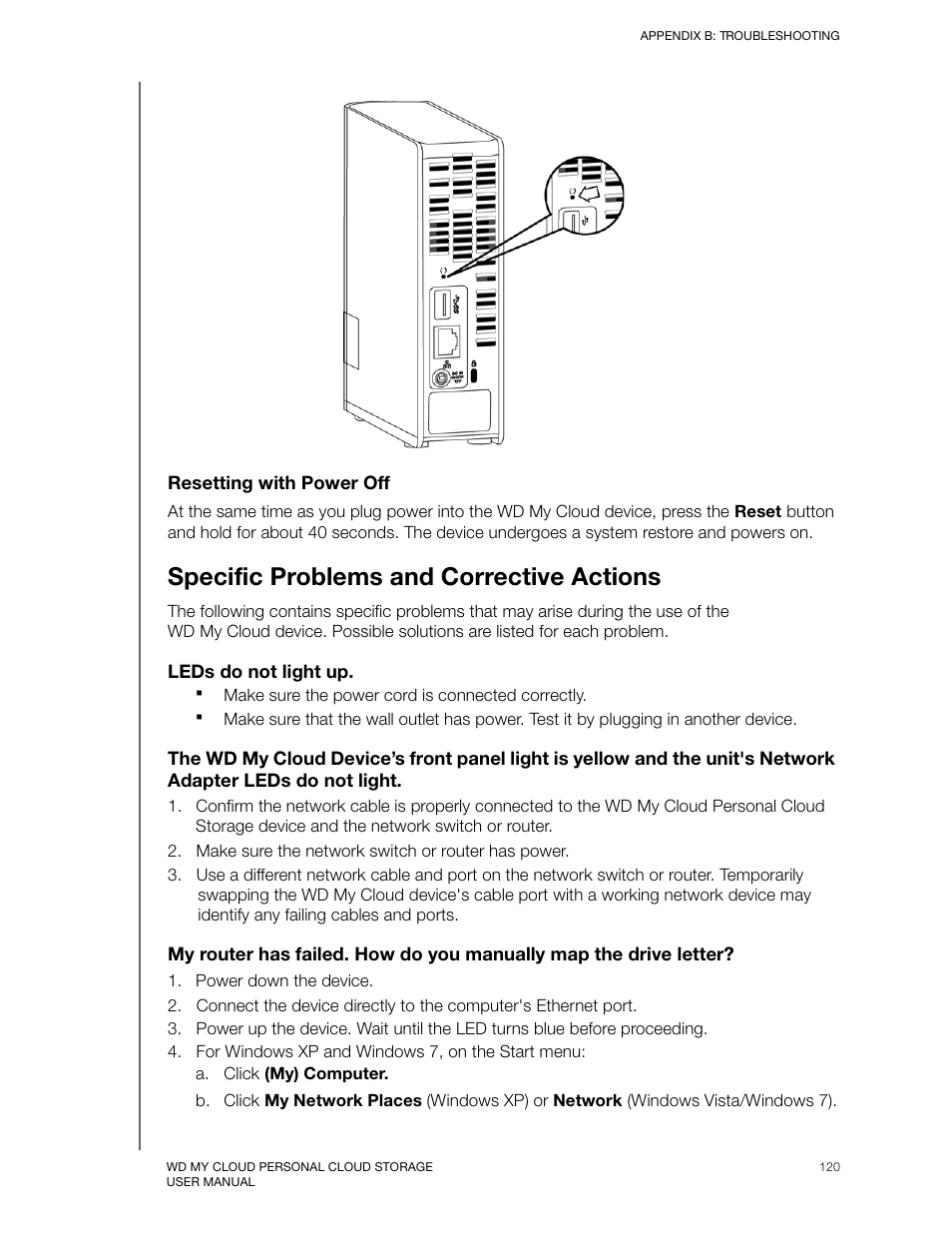 Specific problems and corrective actions | Western Digital My Cloud User Manual User Manual | Page 115 / 126