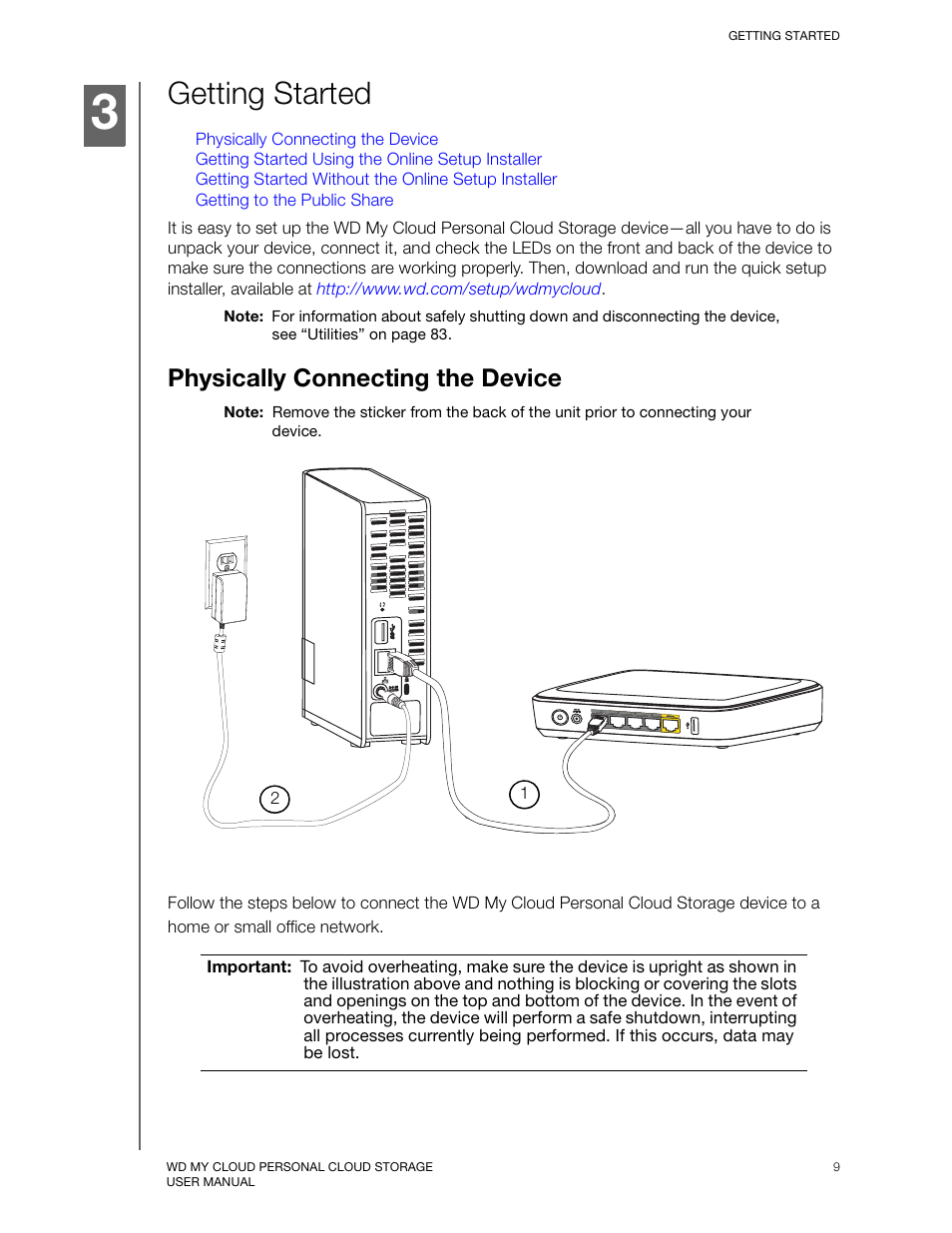 Getting started, Physically connecting the device | Western Digital My Cloud User Manual User Manual | Page 14 / 126