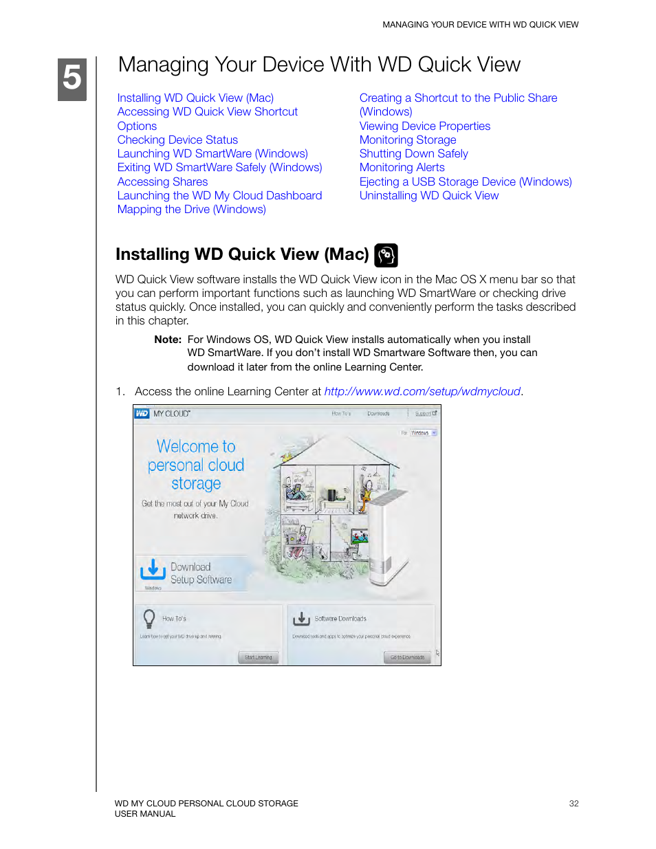 Managing your device with wd quick view, Installing wd quick view (mac) | Western Digital My Cloud User Manual User Manual | Page 37 / 126