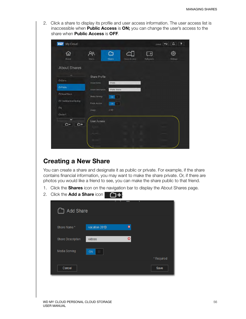 Creating a new share | Western Digital My Cloud User Manual User Manual | Page 61 / 126