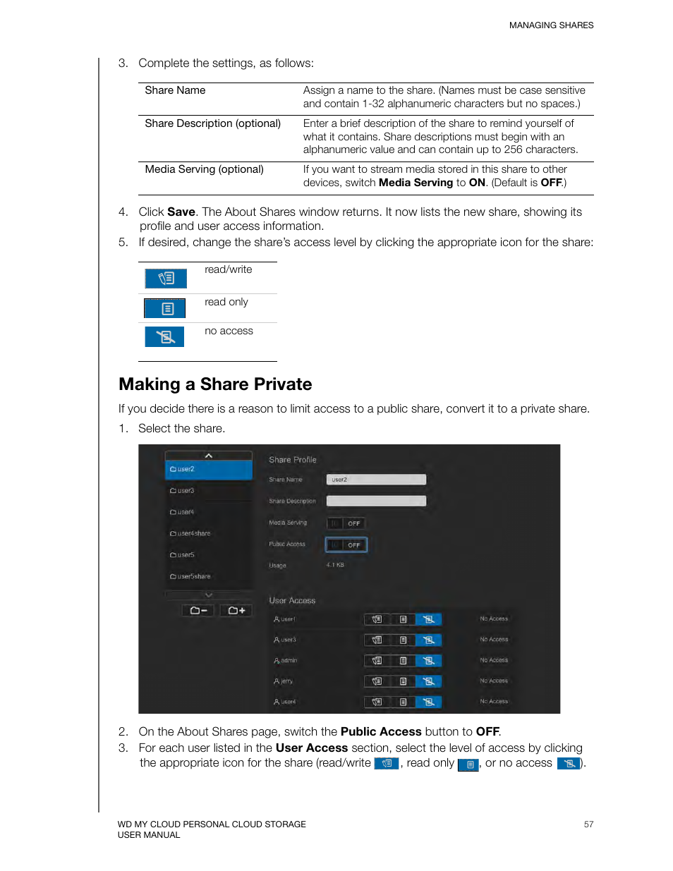 Making a share private | Western Digital My Cloud User Manual User Manual | Page 62 / 126