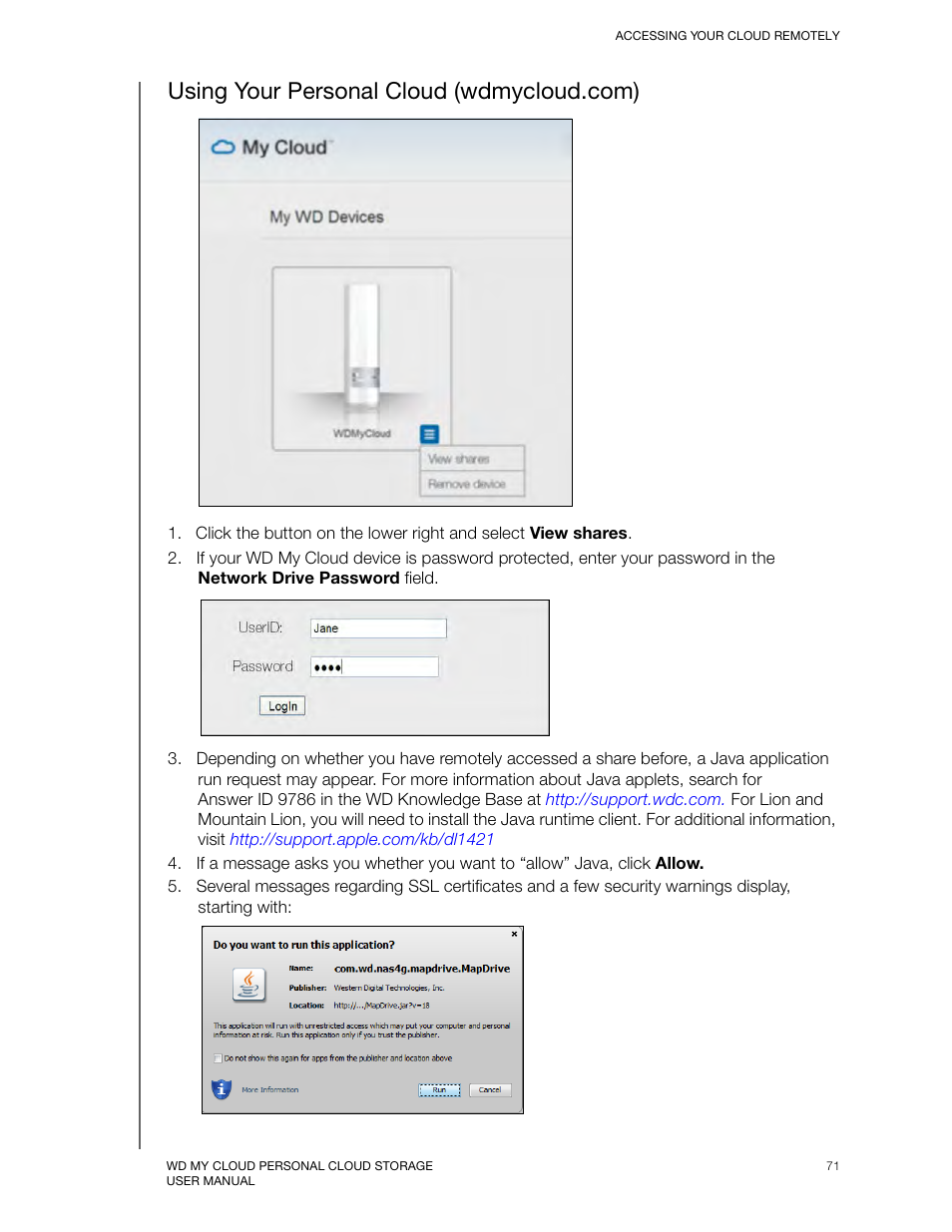 Using your personal cloud (wdmycloud.com), Using your personal | Western Digital My Cloud User Manual User Manual | Page 76 / 126