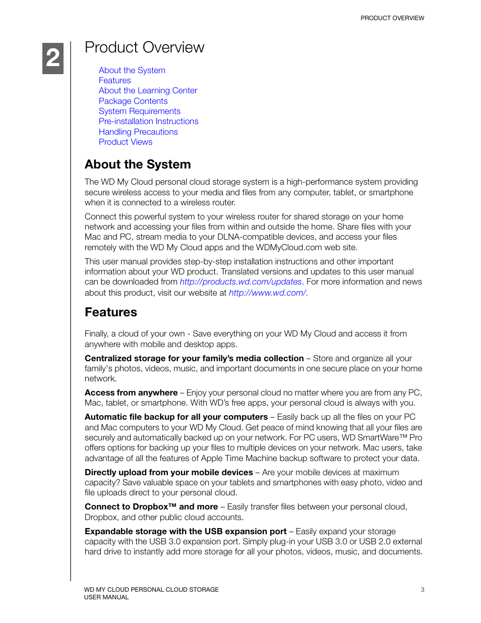 Product overview, About the system, Features | Western Digital My Cloud User Manual User Manual | Page 8 / 126