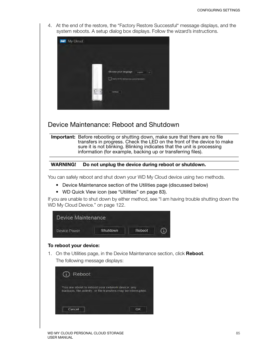 Device maintenance: reboot and shutdown | Western Digital My Cloud User Manual User Manual | Page 90 / 126