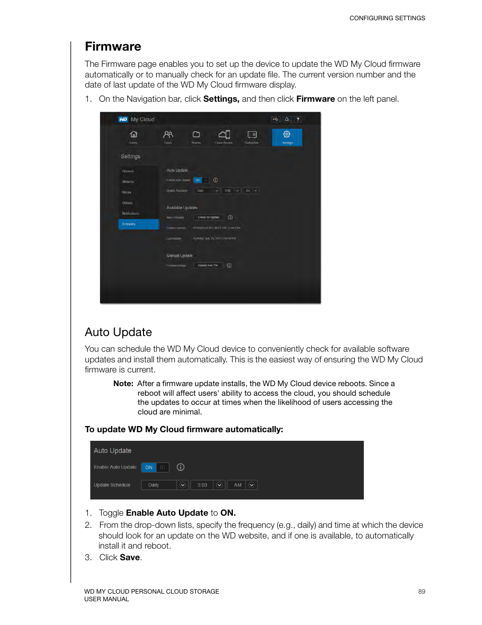 Firmware, Auto update | Western Digital My Cloud User Manual User Manual | Page 94 / 126