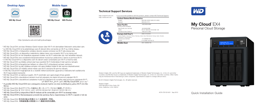 My cloud, Personal cloud storage, Quick installation guide | Technical support services, Desktop apps mobile apps | Western Digital My Cloud EX4 Quick Install Guide User Manual | Page 7 / 7