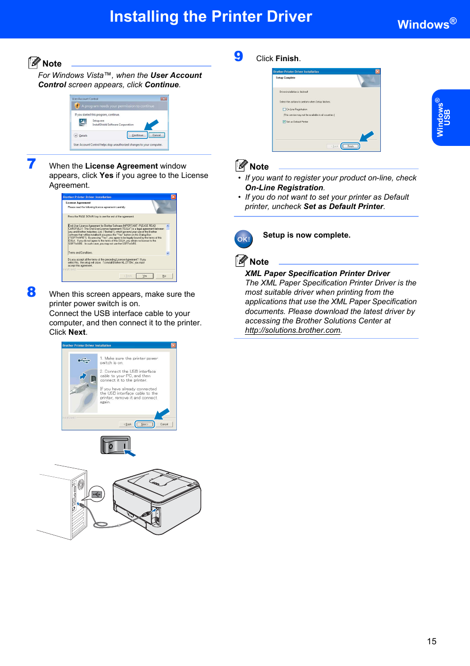 Installing the printer driver, Windows | Brother HL-2170W User Manual | Page 17 / 52