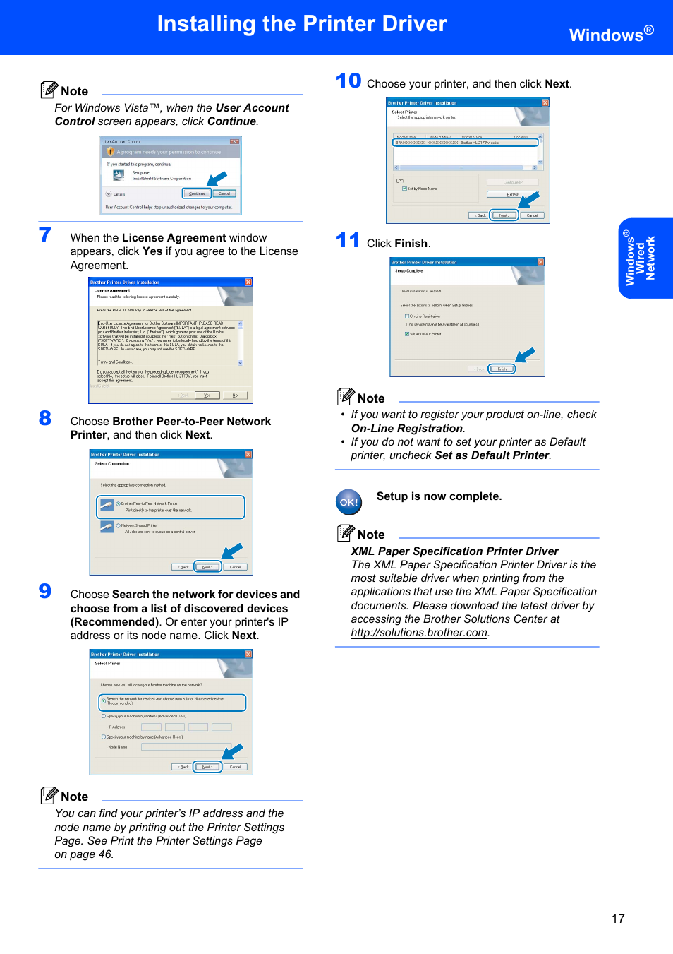 Installing the printer driver, Windows | Brother HL-2170W User Manual | Page 19 / 52