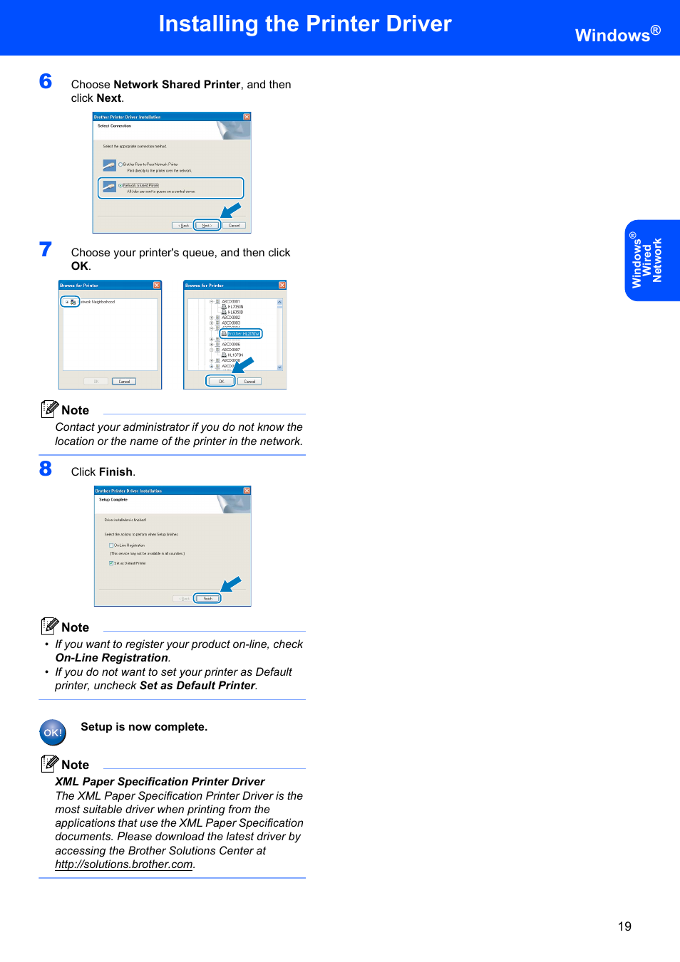 Installing the printer driver, Windows | Brother HL-2170W User Manual | Page 21 / 52