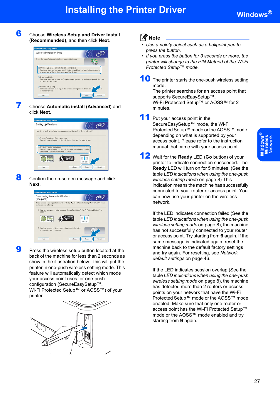 Installing the printer driver, Windows | Brother HL-2170W User Manual | Page 29 / 52