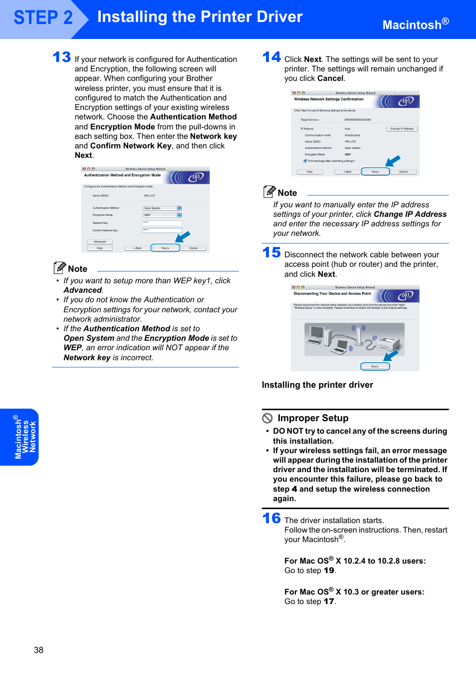 Installing the printer driver, Step 2, Macintosh | Brother HL-2170W User Manual | Page 40 / 52