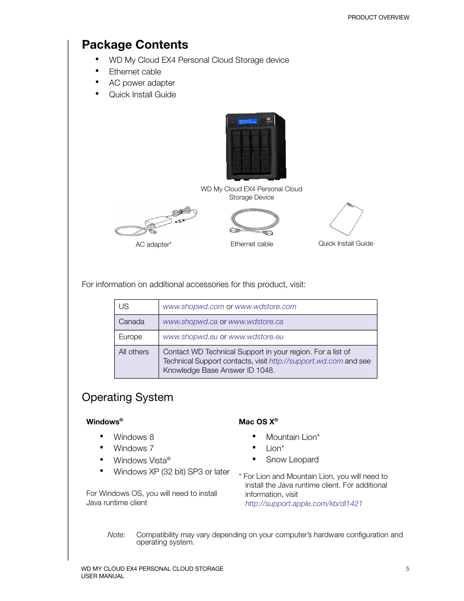 Package contents, Operating system | Western Digital My Cloud EX4 User Manual User Manual | Page 10 / 170