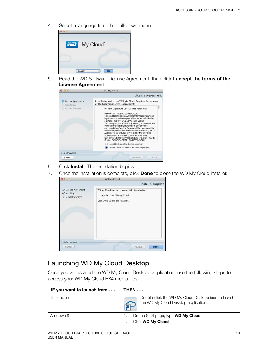 Launching wd my cloud desktop | Western Digital My Cloud EX4 User Manual User Manual | Page 104 / 170