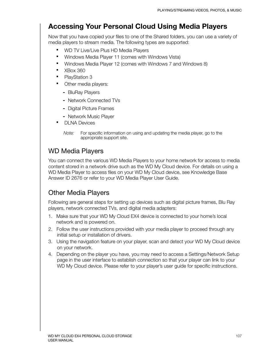 Accessing your personal cloud using media players, Wd media players, Other media players | Western Digital My Cloud EX4 User Manual User Manual | Page 112 / 170