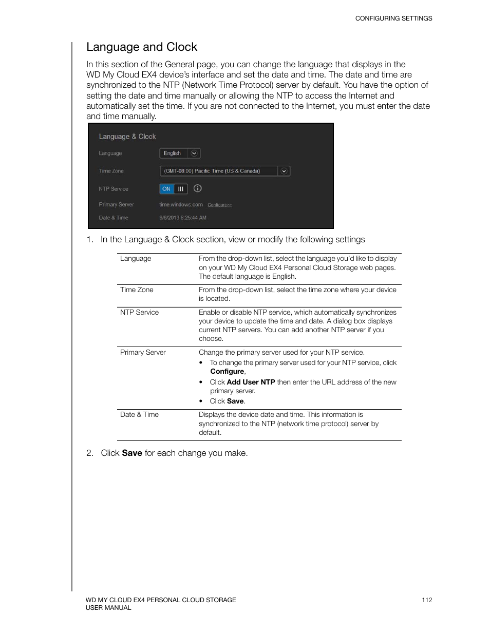 Language and clock | Western Digital My Cloud EX4 User Manual User Manual | Page 117 / 170