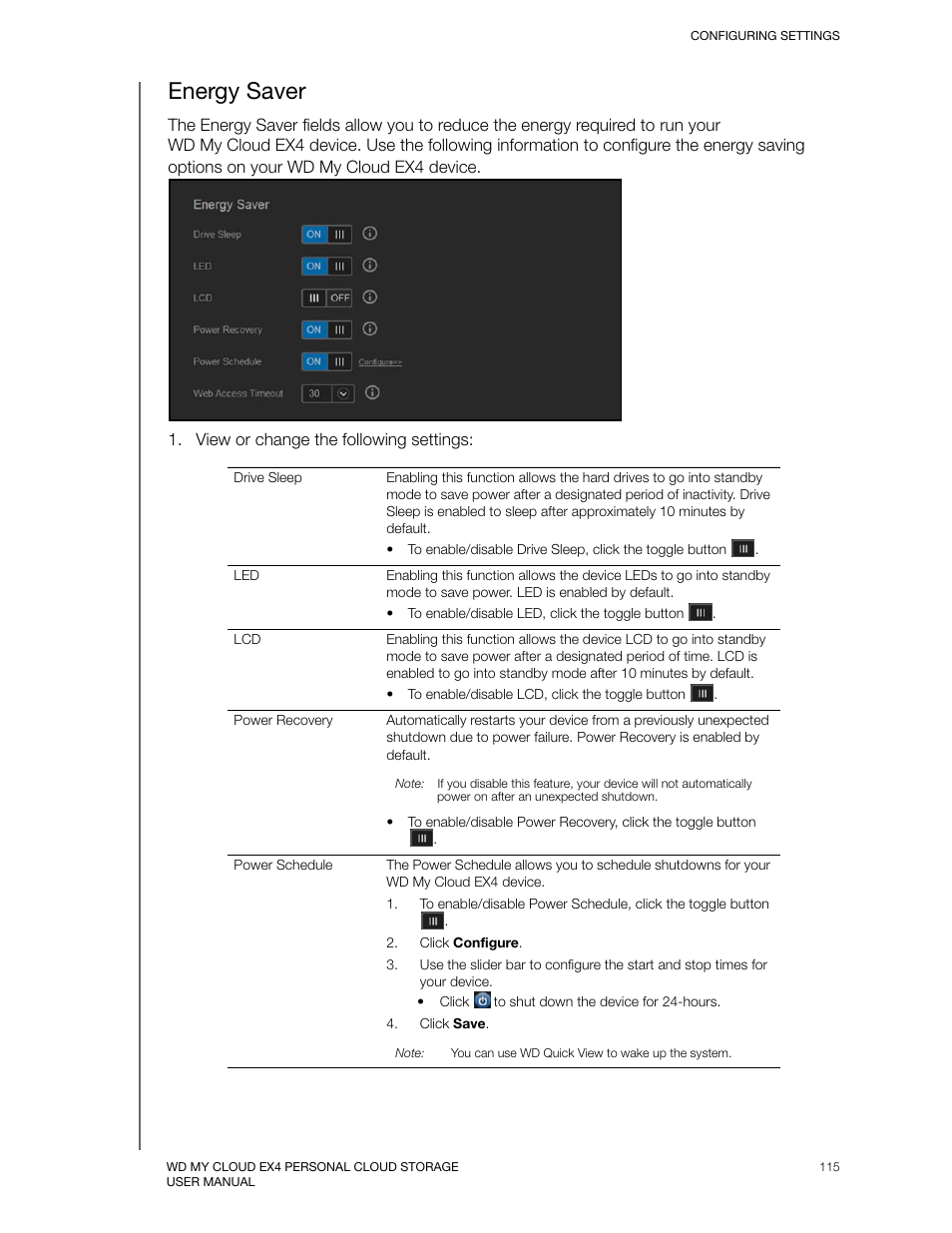 Energy saver | Western Digital My Cloud EX4 User Manual User Manual | Page 120 / 170