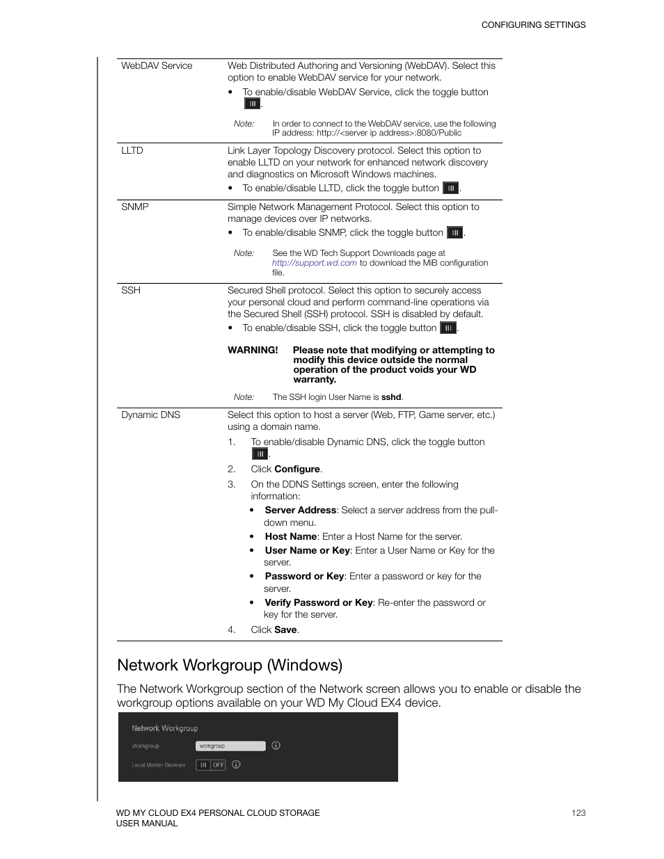 Network workgroup (windows) | Western Digital My Cloud EX4 User Manual User Manual | Page 128 / 170