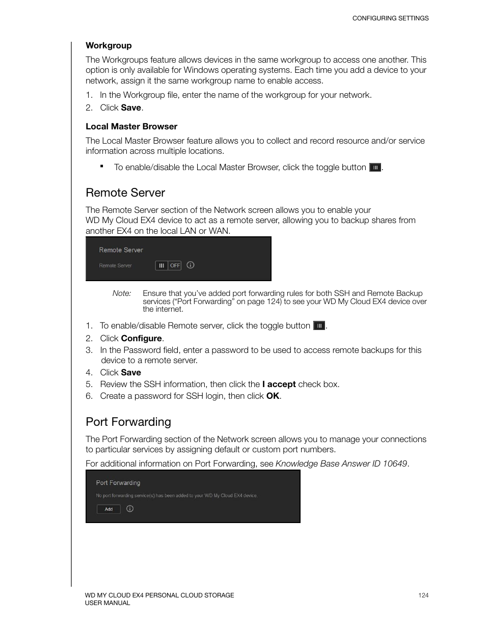 Remote server, Port forwarding | Western Digital My Cloud EX4 User Manual User Manual | Page 129 / 170