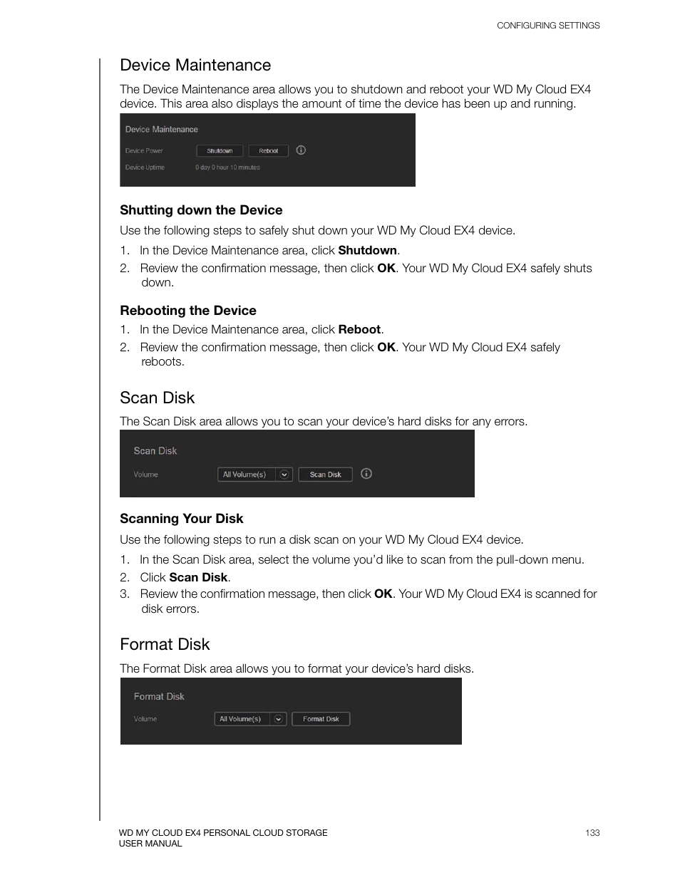 Device maintenance, Scan disk, Format disk | Western Digital My Cloud EX4 User Manual User Manual | Page 138 / 170