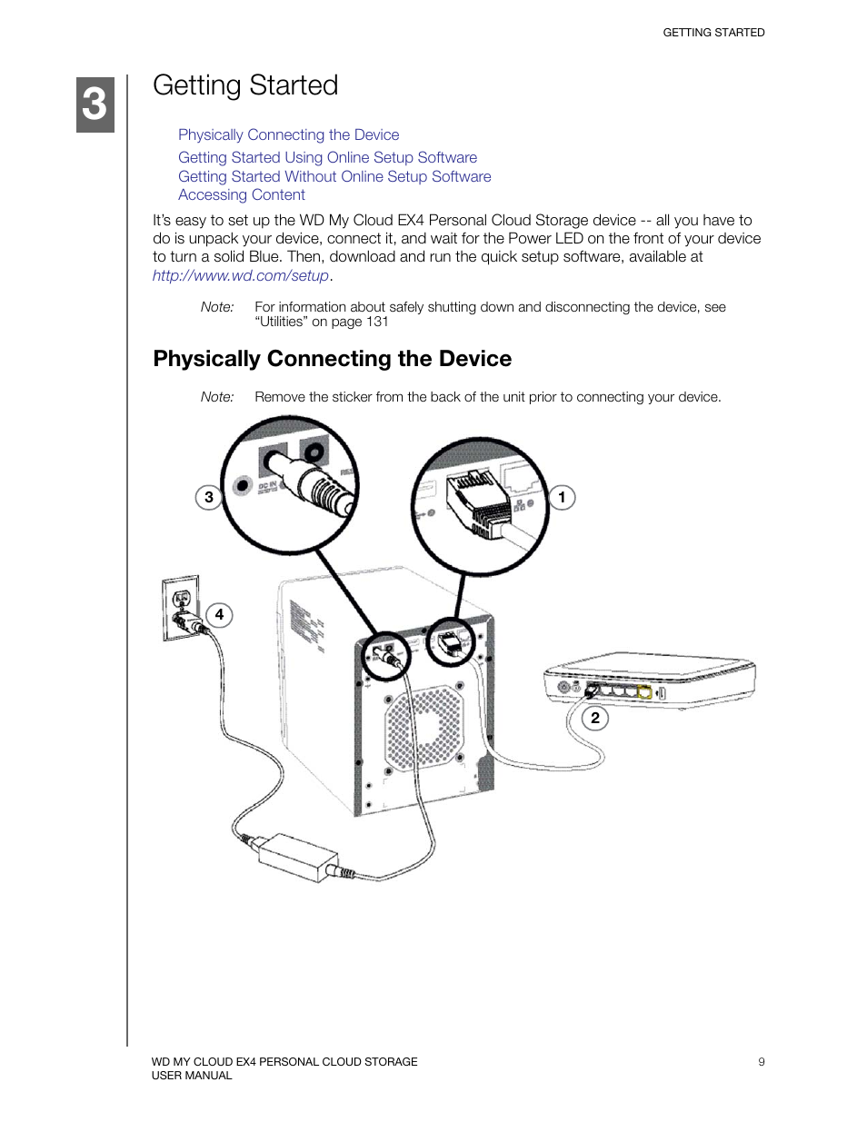 Getting started, Physically connecting the device | Western Digital My Cloud EX4 User Manual User Manual | Page 14 / 170