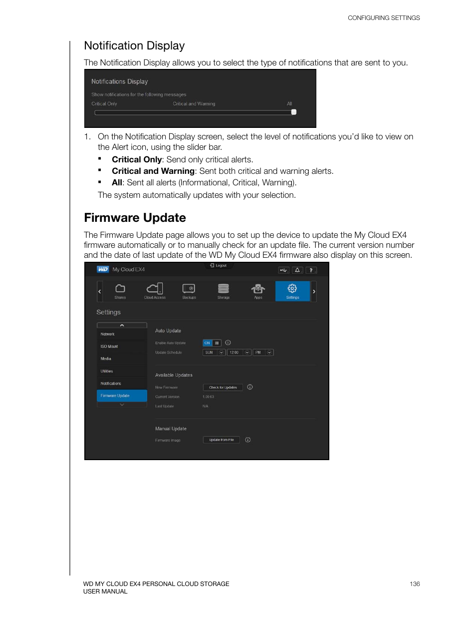 Notification display, Firmware update | Western Digital My Cloud EX4 User Manual User Manual | Page 141 / 170