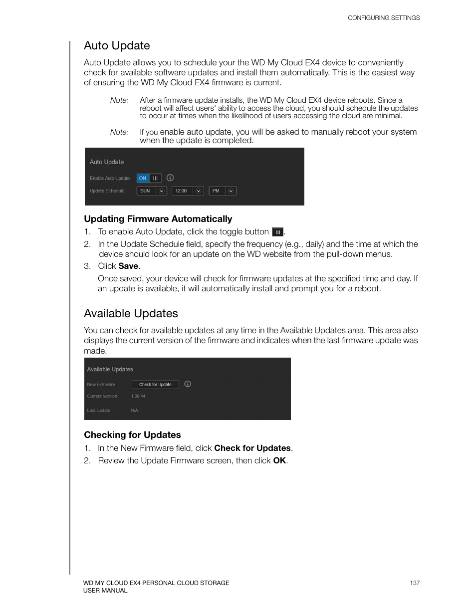 Auto update, Available updates | Western Digital My Cloud EX4 User Manual User Manual | Page 142 / 170