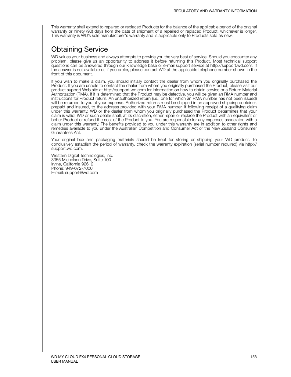 Obtaining service | Western Digital My Cloud EX4 User Manual User Manual | Page 163 / 170