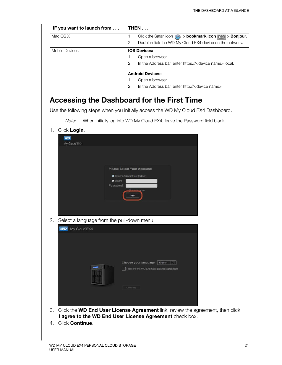 Accessing the dashboard for the first time | Western Digital My Cloud EX4 User Manual User Manual | Page 26 / 170