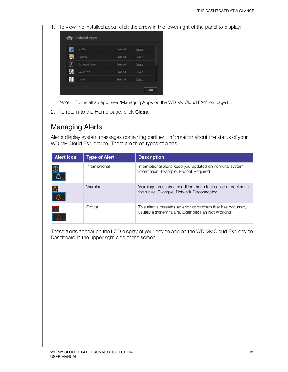 Managing alerts | Western Digital My Cloud EX4 User Manual User Manual | Page 36 / 170