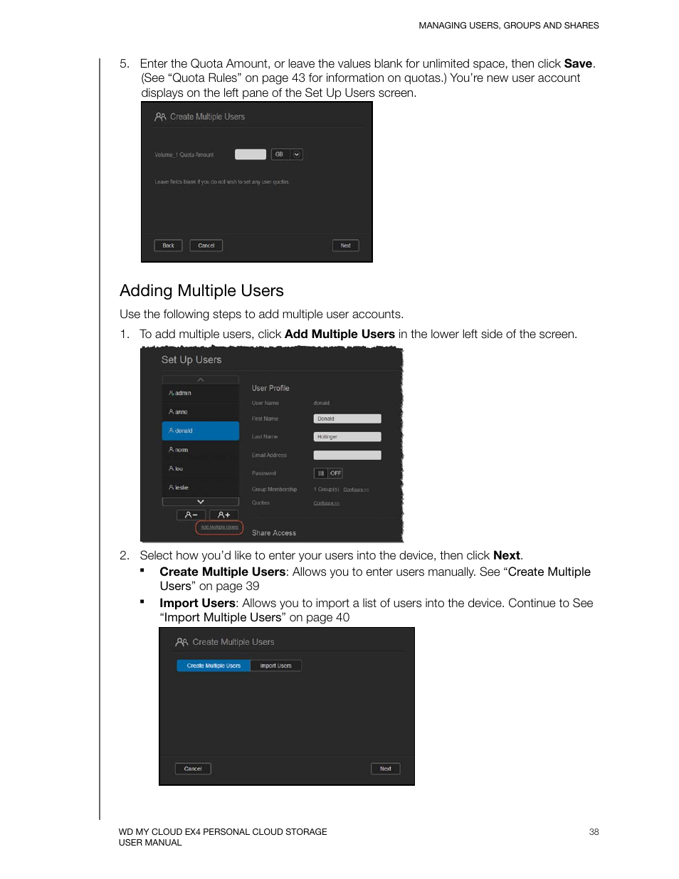 Adding multiple users | Western Digital My Cloud EX4 User Manual User Manual | Page 43 / 170