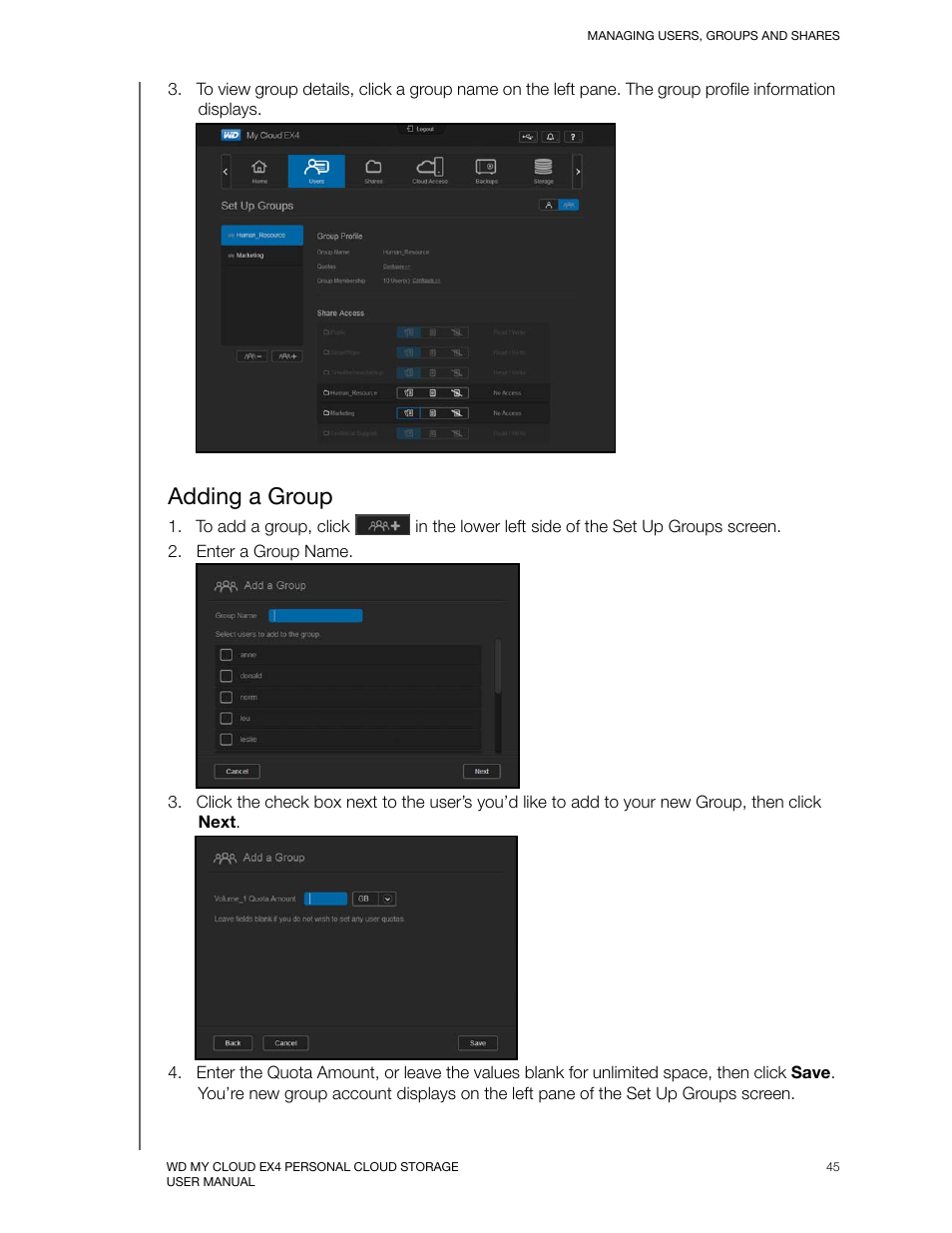 Adding a group | Western Digital My Cloud EX4 User Manual User Manual | Page 50 / 170