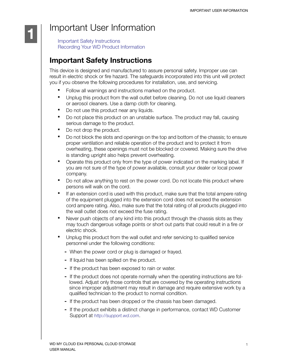 Important user information, Important safety instructions | Western Digital My Cloud EX4 User Manual User Manual | Page 6 / 170