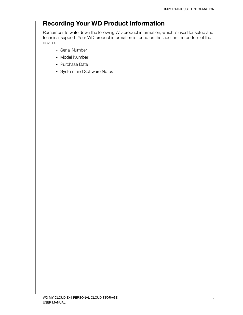 Recording your wd product information | Western Digital My Cloud EX4 User Manual User Manual | Page 7 / 170