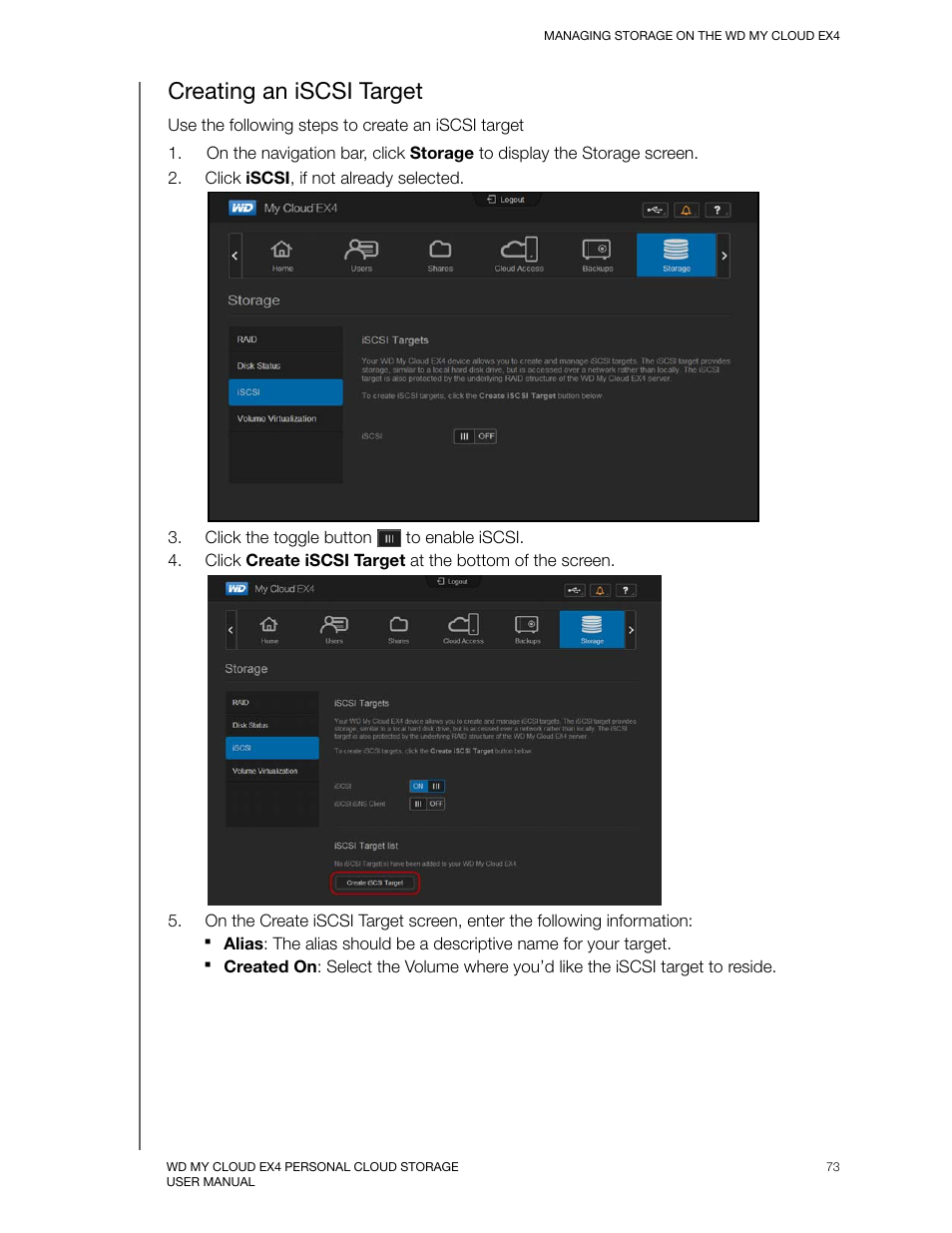 Creating an iscsi target | Western Digital My Cloud EX4 User Manual User Manual | Page 78 / 170