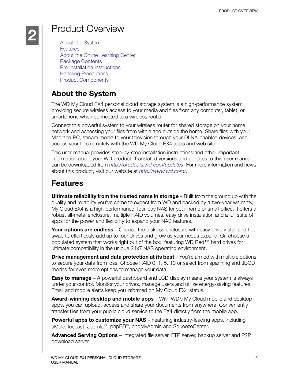 Product overview, About the system, Features | Western Digital My Cloud EX4 User Manual User Manual | Page 8 / 170