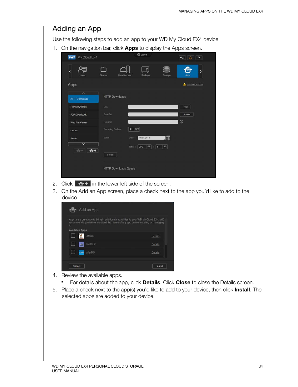 Adding an app | Western Digital My Cloud EX4 User Manual User Manual | Page 89 / 170