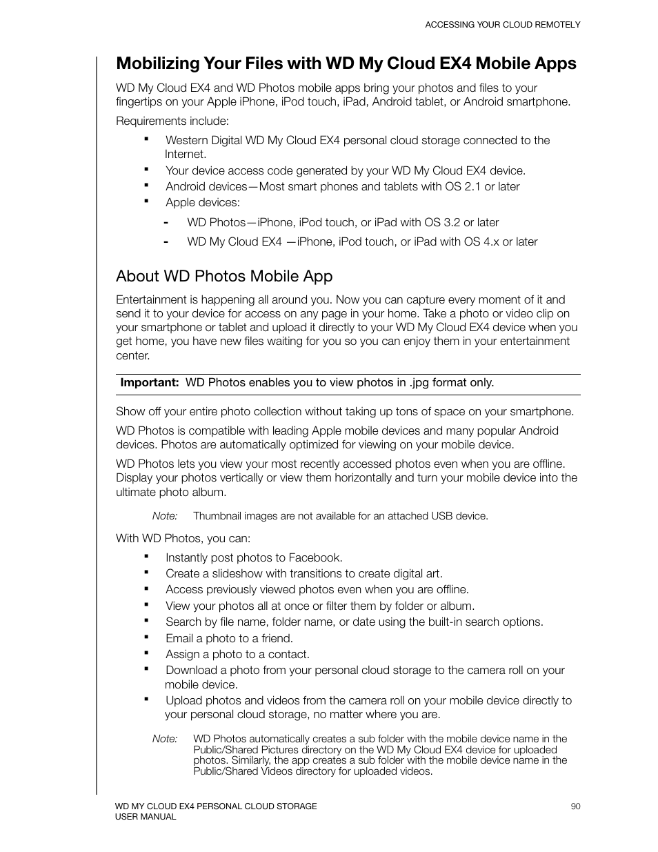 About wd photos mobile app | Western Digital My Cloud EX4 User Manual User Manual | Page 95 / 170