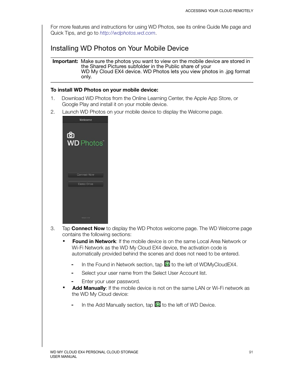 Installing wd photos on your mobile device | Western Digital My Cloud EX4 User Manual User Manual | Page 96 / 170