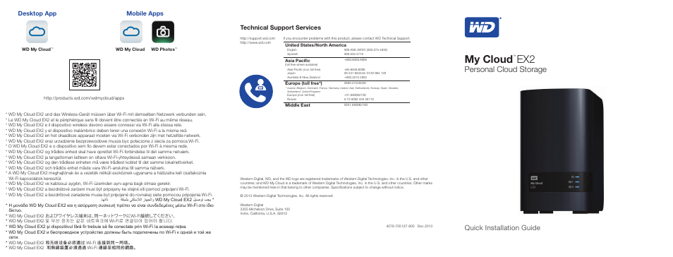 My cloud, Personal cloud storage, Quick installation guide | Technical support services, Desktop app mobile apps | Western Digital My Cloud EX2 (Diskless) Quick Install Guide User Manual | Page 6 / 8