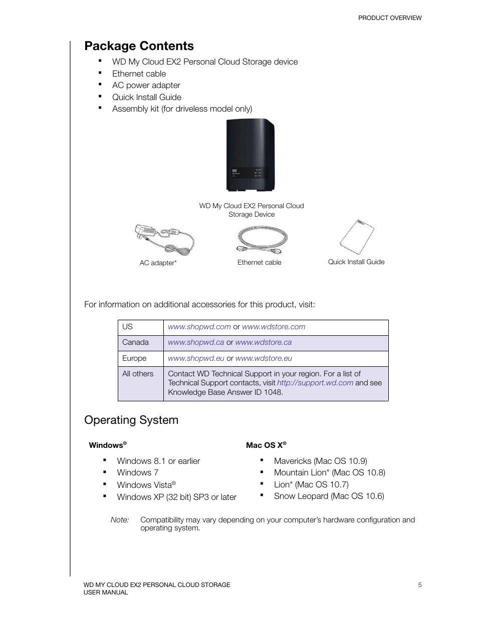 Package contents, Operating system | Western Digital My Cloud EX2 User Manual User Manual | Page 10 / 168