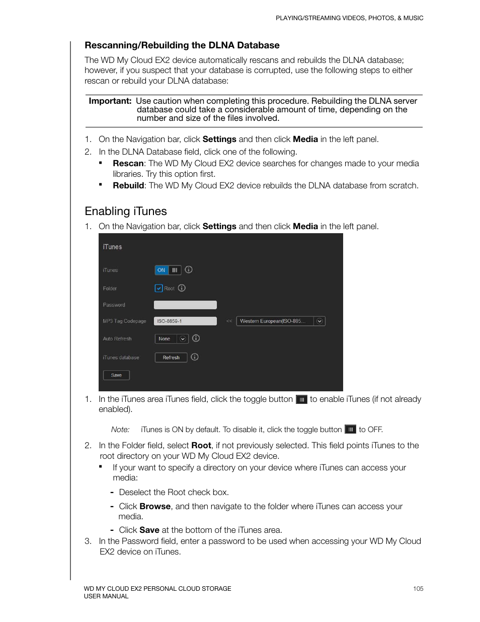 Enabling itunes | Western Digital My Cloud EX2 User Manual User Manual | Page 110 / 168