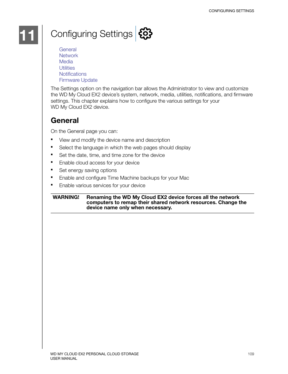 Configuring settings, General | Western Digital My Cloud EX2 User Manual User Manual | Page 114 / 168