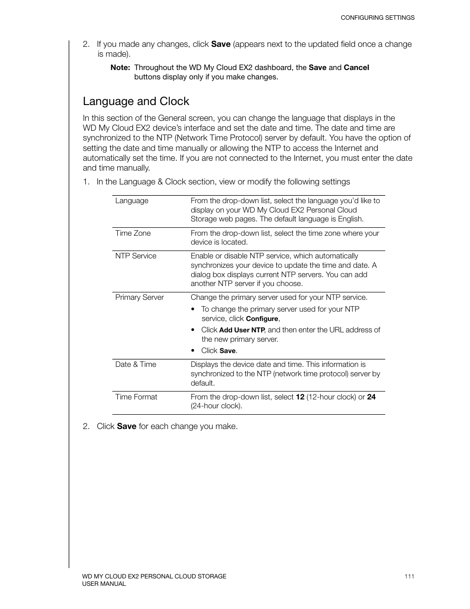 Language and clock | Western Digital My Cloud EX2 User Manual User Manual | Page 116 / 168