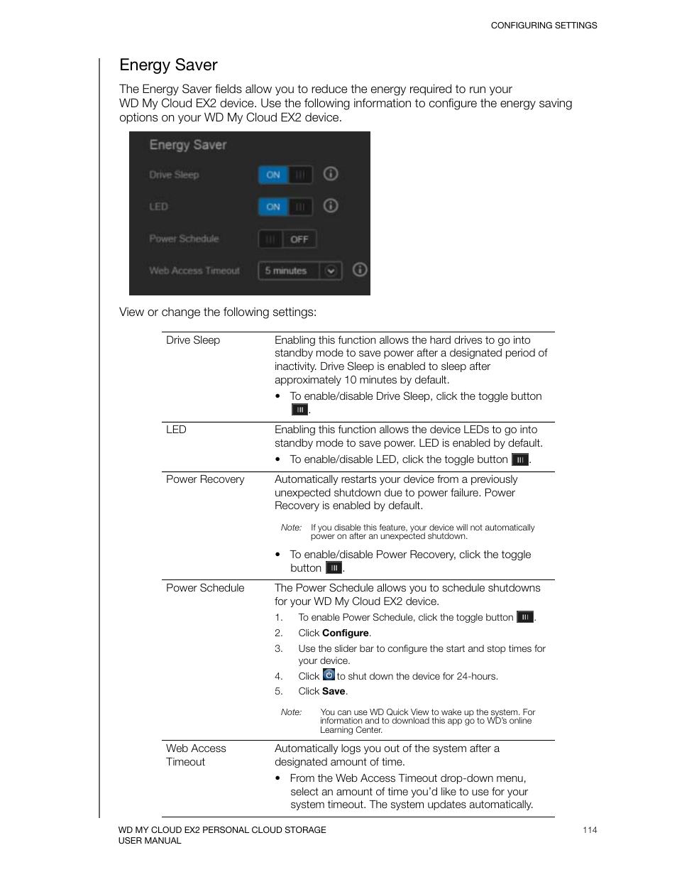 Energy saver | Western Digital My Cloud EX2 User Manual User Manual | Page 119 / 168
