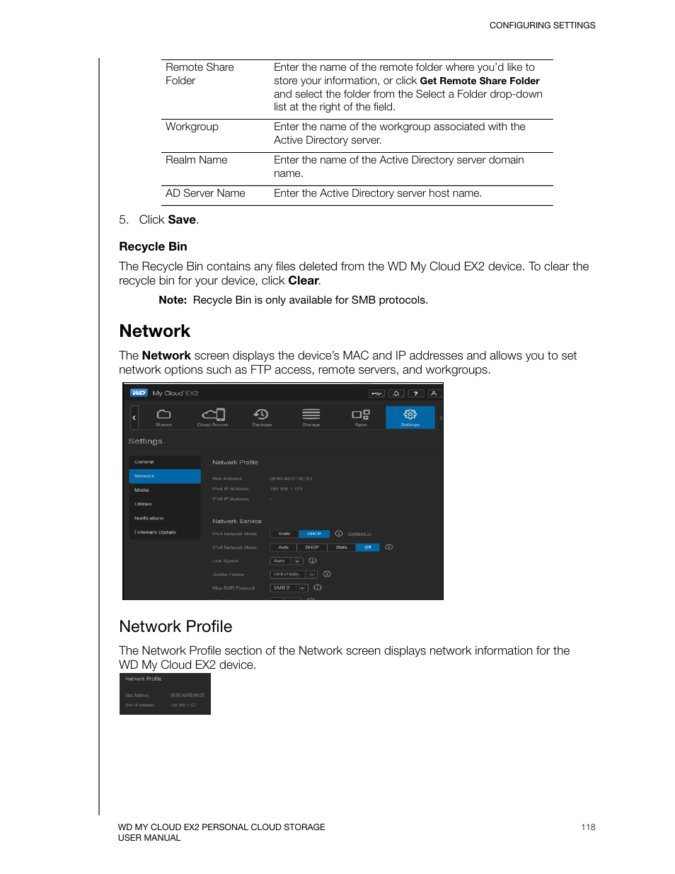Network, Network profile | Western Digital My Cloud EX2 User Manual User Manual | Page 123 / 168