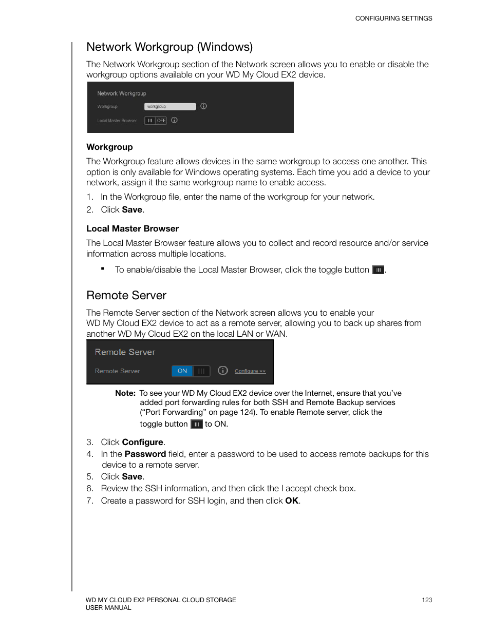 Network workgroup (windows), Remote server | Western Digital My Cloud EX2 User Manual User Manual | Page 128 / 168