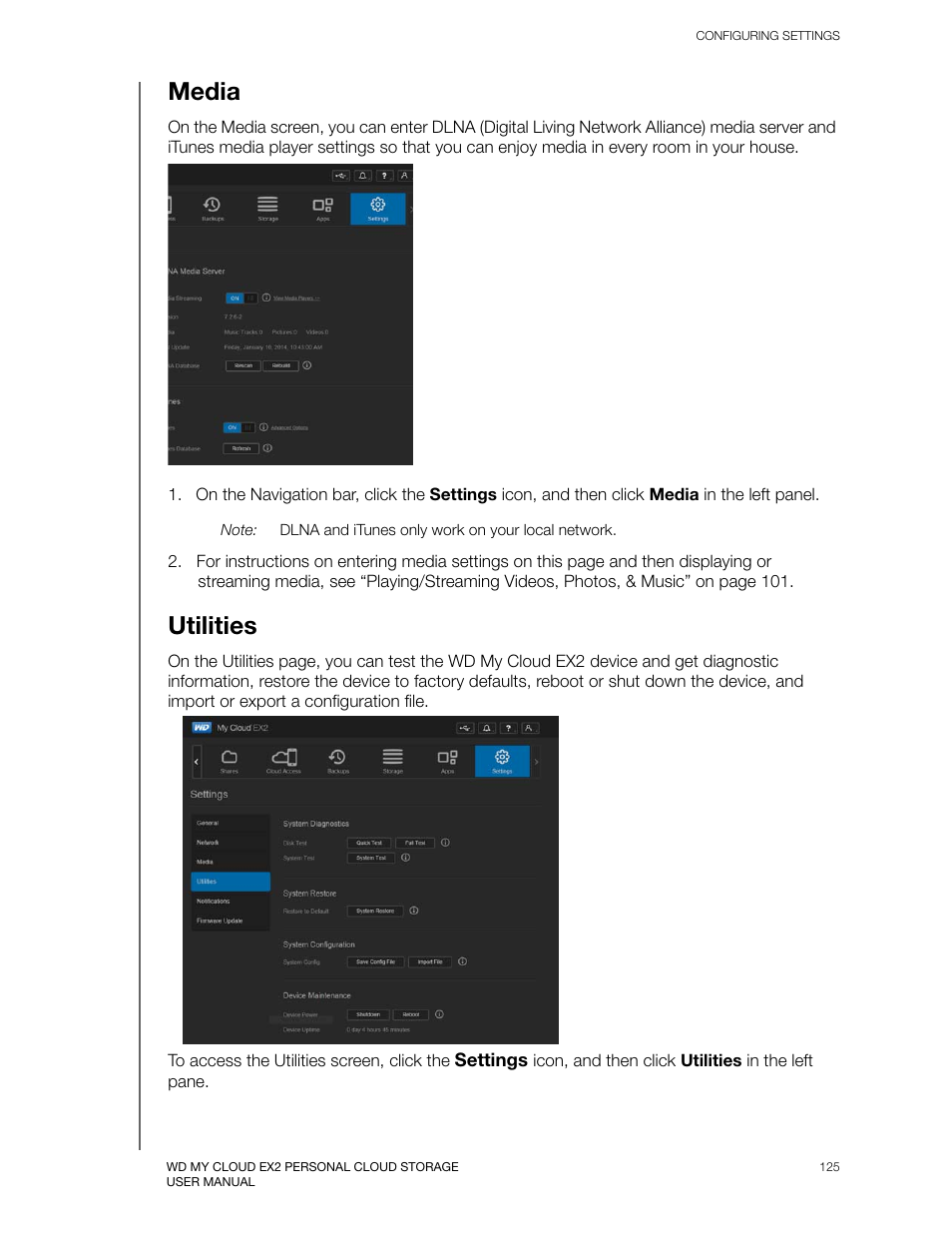 Media, Utilities, Media utilities | Western Digital My Cloud EX2 User Manual User Manual | Page 130 / 168