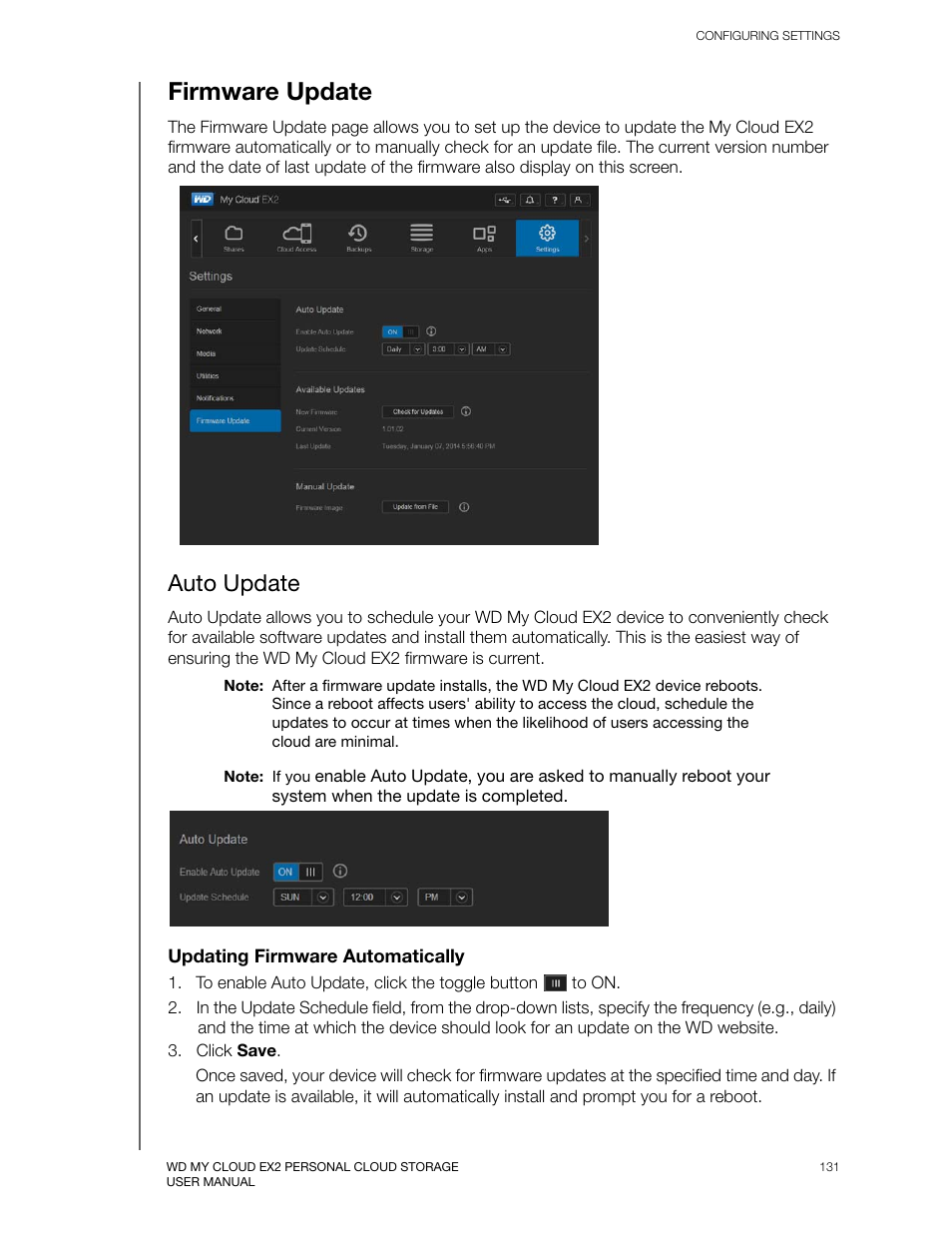 Firmware update, Auto update | Western Digital My Cloud EX2 User Manual User Manual | Page 136 / 168