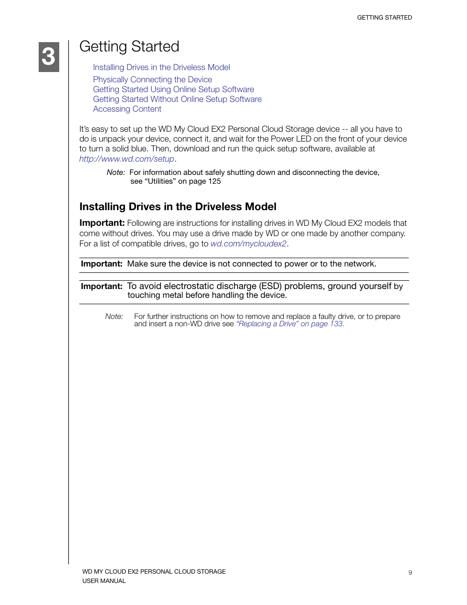 Getting started, Installing drives in the driveless model | Western Digital My Cloud EX2 User Manual User Manual | Page 14 / 168
