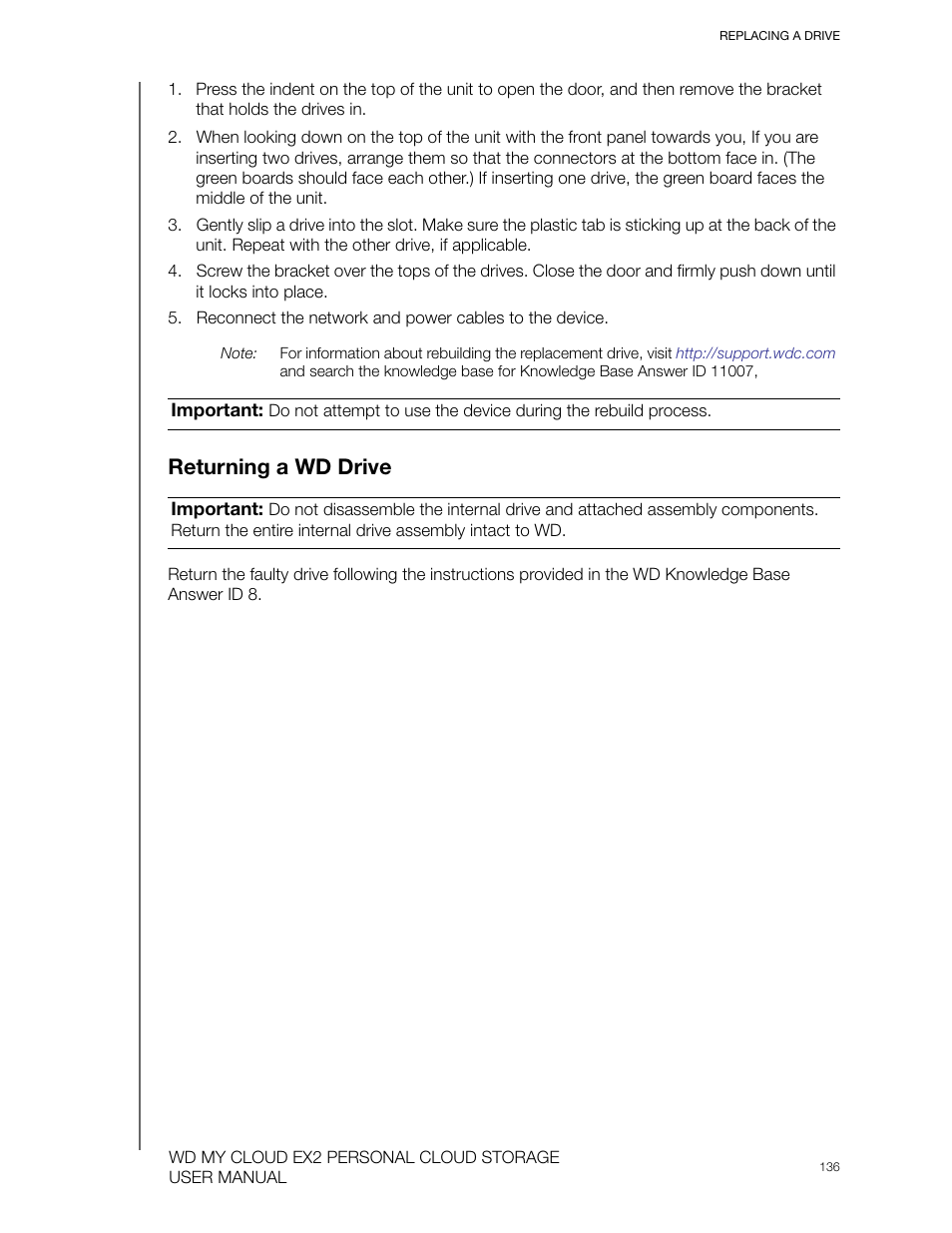Returning a wd drive | Western Digital My Cloud EX2 User Manual User Manual | Page 141 / 168